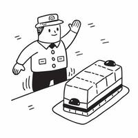 Simple flat design icon School Bus Driver on Duty concept as A school bus driver ensures safe passage for children depicted with a warm smile as they board the bus flat illustrati Clear vector