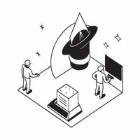 Simple flat design icon Satellite Launch concept as Engineers oversee the launch of a communication satellite highlighting the intricacies of aerospace engineeringSimple flat illu Clear vector