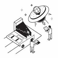 Simple flat design icon Satellite Launch concept as Engineers oversee the launch of a communication satellite highlighting the intricacies of aerospace engineeringSimple flat illu Clear Set 2 vector