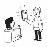 Simple flat design icon Salesperson using open body language to connect with customers concept as A salesperson using open body language to connect with customers emphasizing posit Clear Set 3 vector