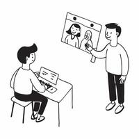 Simple flat design icon Parent using supportive body language while attending a school meeting concept as A parent using supportive body language while attending a school meeting e Clear vector