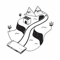 Simple flat design icon Peaceful Alpine Meadow Stream concept as A gentle stream meanders through a peaceful Alpine meadow surrounded by lush greenery and mountain airSimple flat Clear vector