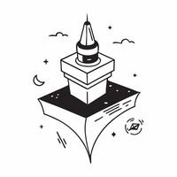 Simple flat design icon Minaret Silhouette Tiles concept as Tiles featuring the elegant silhouette of a minaret against a dusk sky reflecting the spiritual essence of Eid flat ill Clear vector