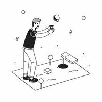 Simple flat design icon Man with prosthetic leg playing fetch with his dog concept as A man with a prosthetic leg joyfully playing fetch with his dog in the backyard showcasing the Clear vector