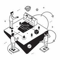 Simple flat design icon Mars Rover Development concept as Engineers designing and testing a Mars rover in a simulated Martian landscape to study the planets surfaceSimple flat ill Clear vector