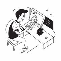 Simple flat design icon Man with spina bifida holding his cat while working from home concept as A man with spina bifida joyfully holding his cat while working from home showcasing Clear vector