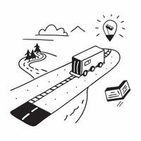 Simple flat design icon Long Haul Trucking concept as A long haul trucker enjoys the solitude of the open road with vast landscapes stretching out before them flat illustration in Clear vector