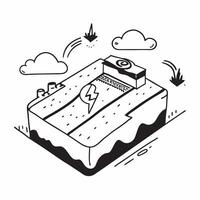 Simple flat design icon Lightning Over Farmland concept as A farmland under the siege of a vivid lightning storm highlighting the vast open landscapes flat illustration in isometr Clear vector