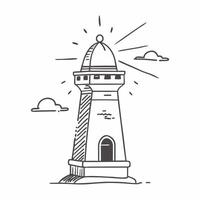 Simple flat design icon Lighthouse Sunset Watch concept as A historic lighthouse stands guard as the sun sets casting beams of light that guide sailors home flat illustration in Clear vector