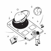 Simple flat design icon Interplanetary Navigation concept as Engineers develop navigation systems for interplanetary missions facilitating travel between planetsSimple flat illust Clear vector