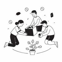 Simple flat design icon Group of volunteers planting trees in a community park concept as A group of volunteers joyfully planting trees in a community park emphasizing environmenta Clear vector
