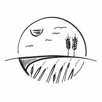 Simple flat design icon Golden Field Sunset concept as The setting sun bathes a golden wheat field in warm light highlighting the end of a day in the countryside flat illustration Clear vector