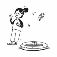 Simple flat design icon Girl with a hearing impairment enjoying a trampoline park concept as A girl with a hearing impairment joyfully bouncing at a trampoline park highlighting in Clear Set 3 vector