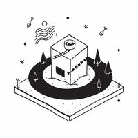 Simple flat design icon Forest Enclave Hot Springs concept as Tucked away in a dense forest a hot spring enclave provides a secluded spot for relaxation and rejuvenation flat illu Clear vector