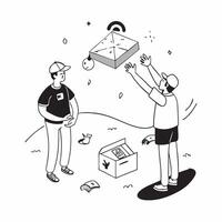 Simple flat design icon Father and son with Down syndrome flying kites at the beach concept as A father and his son with Down syndrome enjoying kite flying at the beach symbolizing Clear vector