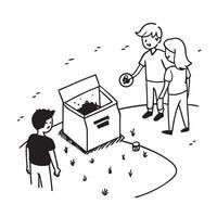 Simple flat design icon Family using a compost bin in their backyard garden concept as A family using a compost bin in their backyard garden emphasizing waste reduction sustainabil Clear vector