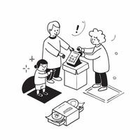Simple flat design icon Family cooking dinner together with a disabled grandparent concept as A multi generational family joyfully cooking dinner together with a disabled grandpare Clear vector