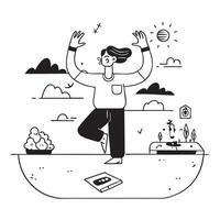 Simple flat design icon Disabled woman enjoying a yoga session by the lake concept as A disabled woman happily practicing yoga by a serene lake emphasizing relaxation inclusion and Clear Set 2 vector