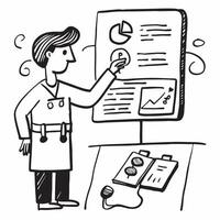 Simple flat design icon Doctor with a hearing aid giving a lecture to medical students concept as A doctor with a hearing aid confidently giving a lecture to medical students highl Clear Set 3 vector