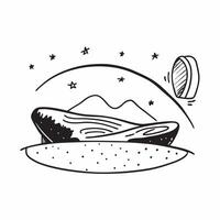 Simple flat design icon Desert Night under Starry Sky concept as A vast desert under a star filled sky offers a silent expansive view of the universe sparking awe and wonder flat Clear vector