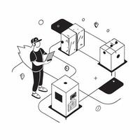 Simple flat design icon Courier Driver Delivering Parcels concept as A courier driver efficiently delivers parcels ensuring timely service with a friendly demeanor in an urban sett Clear vector