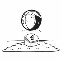 Simple flat design icon Colorful beach ball on the sand with a clear blue sky concept as A colorful beach ball on the sand with a clear blue sky providing ample copyspace for text Clear vector