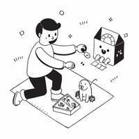 Simple flat design icon Boy with autism playing with therapy dog concept as A boy with autism enjoying playtime with his therapy dog showcasing the joy support and comfort that ani Clear Set 8 vector