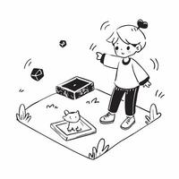 Simple flat design icon Boy with ADHD playing with his dog in the yard concept as A boy with ADHD joyfully playing with his dog in the yard illustrating the strong bond and the ben Clear vector