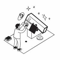 Simple flat design icon Astronomical Telescope Operations concept as A scientist operates a powerful astronomical telescope to observe distant galaxies enhancing our understanding Clear Set 2 vector