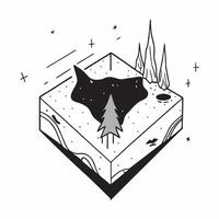 Simple flat design icon Aurora Through the Forest concept as The northern lights illuminate a forest with ethereal green light casting an otherworldly glow among the trees Simple Clear vector