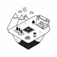 Simple flat design icon Alpine Meadows Picnic concept as Families enjoy a picnic in the vibrant Alpine meadows surrounded by panoramic mountain views and wildflowersSimple flat il Clear vector