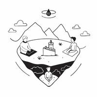 Simple flat design icon Alpine Meadow Meditation concept as Individuals meditating in serene Alpine meadows connecting deeply with the tranquil and restorative natural environment Clear vector