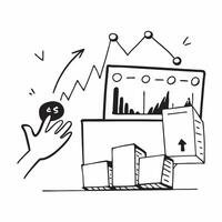 Silhouette of a warehouse and a line chart symbolizing inventory forecasting in double exposure with copy space concept as A silhouette of a warehouse intertwined with a line char Clear vector