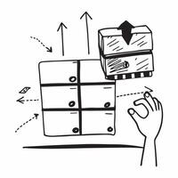 Silhouette of a warehouse and a growth forecast chart symbolizing revenue forecast in double exposure with copy space concept as A silhouette of a warehouse intertwined with a gro Clear vector