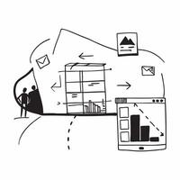 Silhouette of a warehouse aisle and a layout diagram symbolizing design efficiency in double exposure with copy space concept as A silhouette of a warehouse aisle intertwined with Clear vector