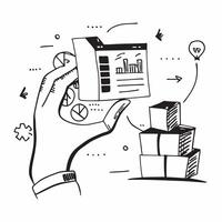 Silhouette of a warehouse and a financial statement symbolizing supply chain accounting in double exposure with copy space concept as A silhouette of a warehouse intertwined with Clear vector