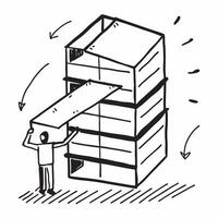 Silhouette of a storage rack and a CAD drawing symbolizing warehouse planning in double exposure with copy space concept as A silhouette of a storage rack intertwined with a CAD d Clear vector