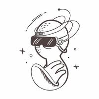 Silhouette of a person and a virtual reality headset symbolizing cutting edge technology in double exposure with copy space concept as A silhouette of a person blended with a virt Clear vector