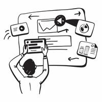 Silhouette of a person and a fintech dashboard symbolizing fintech adoption in double exposure with copy space concept as A silhouette of a person intertwined with a fintech dashb Clear vector