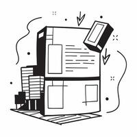 Silhouette of a loading dock and a floor plan symbolizing warehouse layout in double exposure with copy space concept as A silhouette of a loading dock intertwined with a floor pl Clear vector