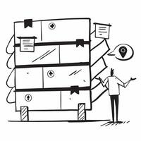 Silhouette of a pallet rack and a site plan symbolizing strategic warehouse layout in double exposure with copy space concept as A silhouette of a pallet rack intertwined with a s Clear vector