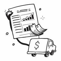 Silhouette of a cargo truck and a revenue summary chart symbolizing revenue management in double exposure with copy space concept as A silhouette of a cargo truck intertwined with Clear vector
