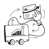 Silhouette of a cargo truck and a profit growth dashboard symbolizing financial growth in double exposure with copy space concept as A silhouette of a cargo truck intertwined with Clear vector