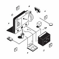 Setting Up Smart Home Office concept as Setting up a smart home office that automates lighting climate and device management for optimal work conditionsSimple flat illustration in Clear Set 2 vector