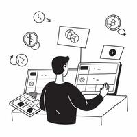 Security Expert Monitoring Crypto Transactions concept as A security expert overseeing transaction security on multiple screens in a high tech setup in Photo Stock Concept Clear vector