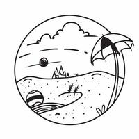 Sandy beach with a colorful beach umbrella and clear sky concept as Sandy beach with a colorful beach umbrella and a clear sky providing ample copyspace for text capturing the rela Clear vector
