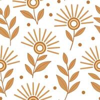 Rustic spring sunshine seamless pattern with warm sunbursts and earthy textures for organic nature inspired designs concept as Earthy spring sunshine pattern with sunbursts and rus Clear vector