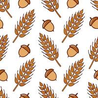 Rustic autumn seamless pattern with wheat stalks acorns and rustic textures for a farmhouse inspired design concept as Farmhouse inspired autumn pattern with wheat stalks acorns an Clear vector