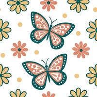 Retro spring nature seamless pattern with stylized flowers and muted earthy colors for vintage inspired designs concept as Vintage inspired spring nature pattern with stylized flow Clear vector