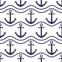 Retro nautical seamless pattern with anchors and waves in classic color schemes for marine themes concept as Classic retro nautical pattern featuring anchors and waves in timeless Clear vector